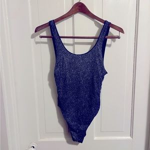 Oseree one-piece bathing suit swim size small navy blue glitter